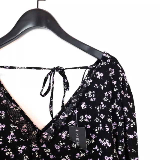 New Look Black Ditsy Floral Midi Maxi Tiered Smock Dress - Size 10 NEW 3