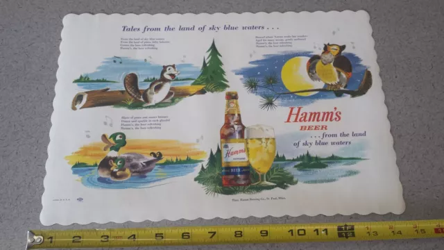 Vintage c.1960's 70's NOS Hamms Beer Paper Placemat Sign Land of Sky Blue Waters