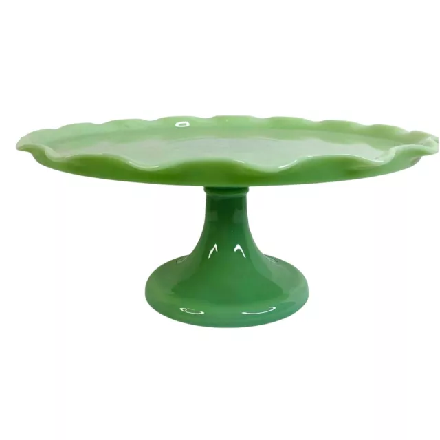 NEW Martha Stewart Green Jadeite 11” Pedestal Cake Plate/Stand Ruffled Edge