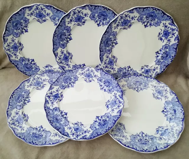 6 assiettes plates 26 cm BFK Boch Frères Keramis modèle Dordrecht bleu