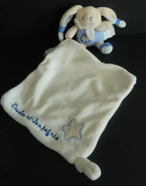 EB. DOUDOU ET COMPAGNIE LAPIN bleu mouchoir blanc luminescent étoile 12cm DC2529