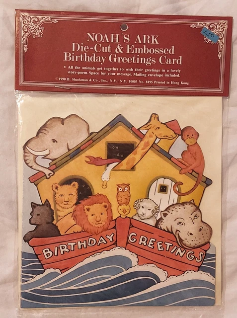 Vintage Old NOAH'S ARK Large Die Cut & Embossed Birthday Greetings Card Children