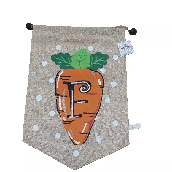 Spring Easter "F" Monogram Carrot Burlap House Flag with Pole NEW