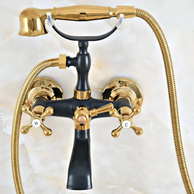 Black Gold Brass Bathroom Claw foot Tub Faucet / Filler With Hand Shower fna464