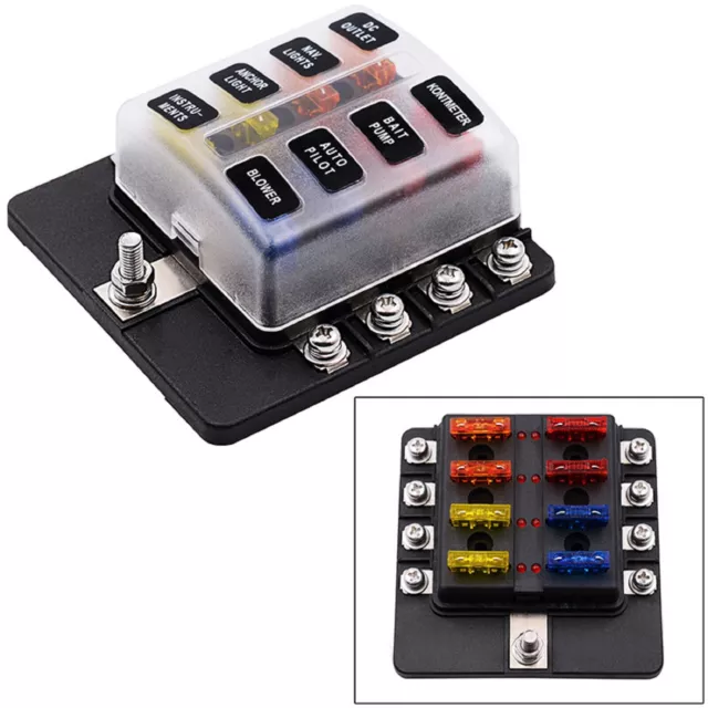 8 Way Blade Fuse Box Block & Auto Marine FuseBox Holder 12V 32V Bus Bar Car Kit