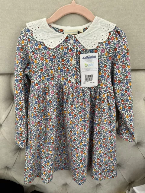 BNWT Jojo Maman Bebe Long Sleeve Orchard Ditsy Broderie Collar Girls Dress 3-4