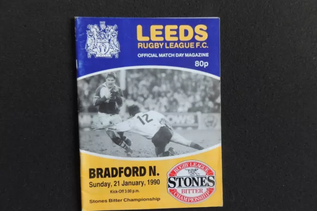 Rugby League. Leeds v Bradford Northern 21st January 1990 Official Programme