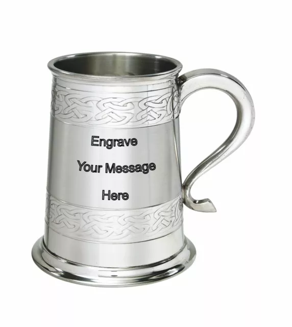 NEW Personalised 1 Pint Embossed Celtic Band Pewter Tankard Any Message Engraved