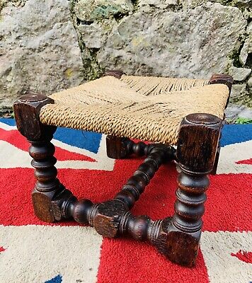Fabulous Victorian Solid Oak & Rattan Foot Stool 3