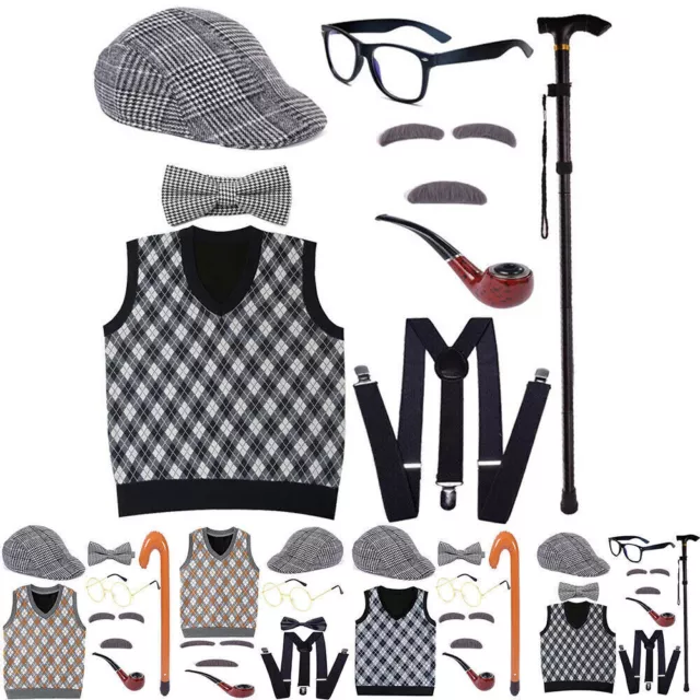 Kids Boys 100 Days of School Old Man Grandpa Cosplay Costume Set Party Dress Up-