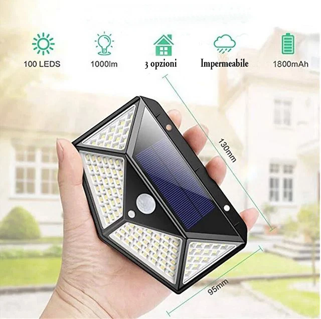 Luce Solare Esterna LED Con 2 Sensori Movimento - 296 LED, 3500LM, 7000K, 3 Modalità, Telecomando, IP65 - Foto 9