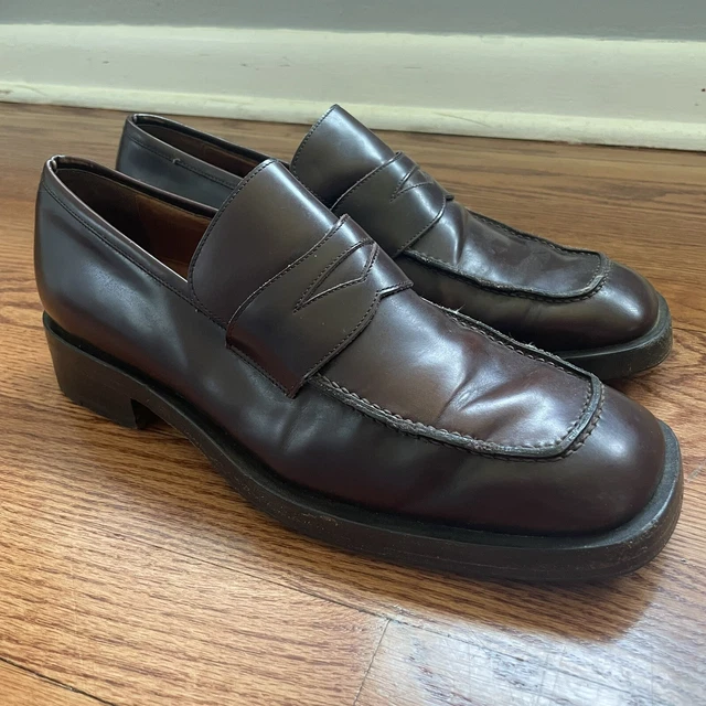 Gucci Size 9 Mens Brown Leather Loafers Dress Shoes Slip On Made In Italy