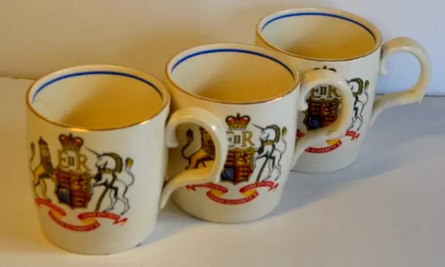 3 Burleigh Ware Queen Elizabeth Cornation Mugs