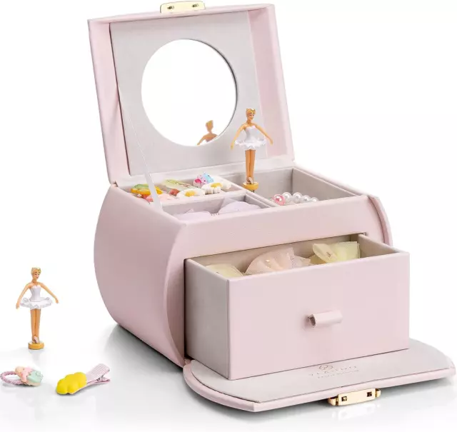 Musical Jewellery Box with Spinning Ballerina, Lockable Jewelry Case with Unicor