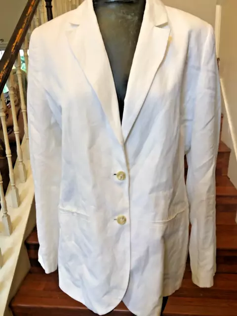 A New Day White Linen Blend Lined Blazer/Jacket Women's Mid Length Size 14