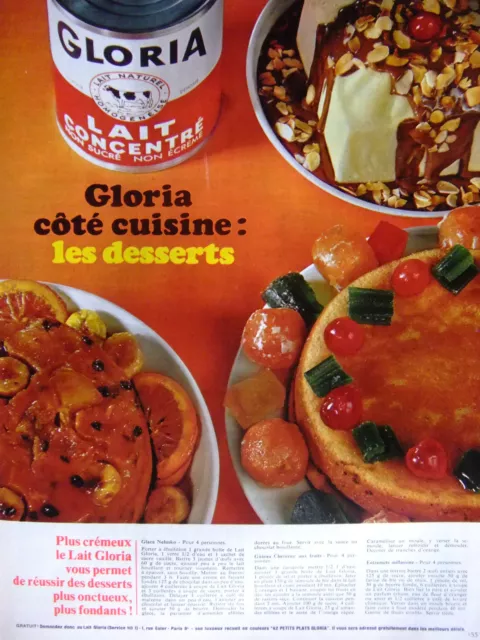 Publicité 1967 Gloria Plus Crémeux Pour Vos Dessert Onctueux - Advertising