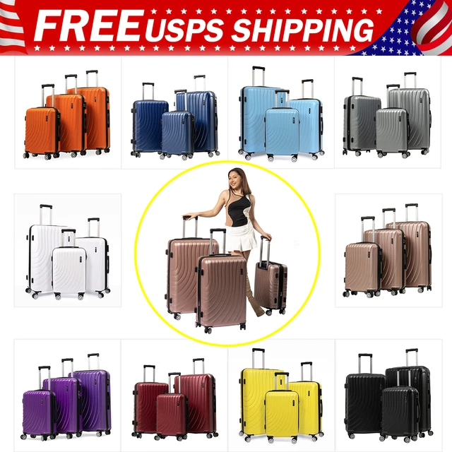 3PCS Luggage Set Durable ABS Suitcase Double Spinner Wheels Hardshell TSA Lock