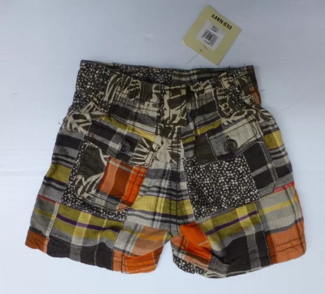 Old Navy Lil Loves Plaid Shorts Baby Boys 0-3M Brown Orange New With Tags 2