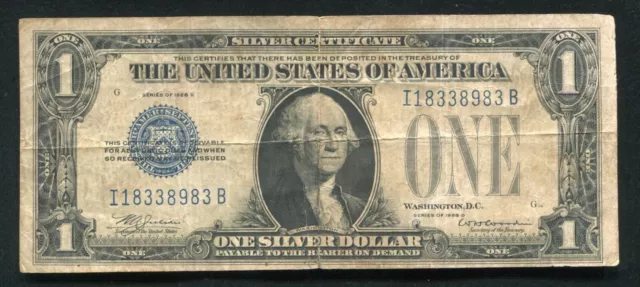 Fr. 1604 1928-D $1 One Dollar “Funnyback” Silver Certificate “I-B Block” Vf
