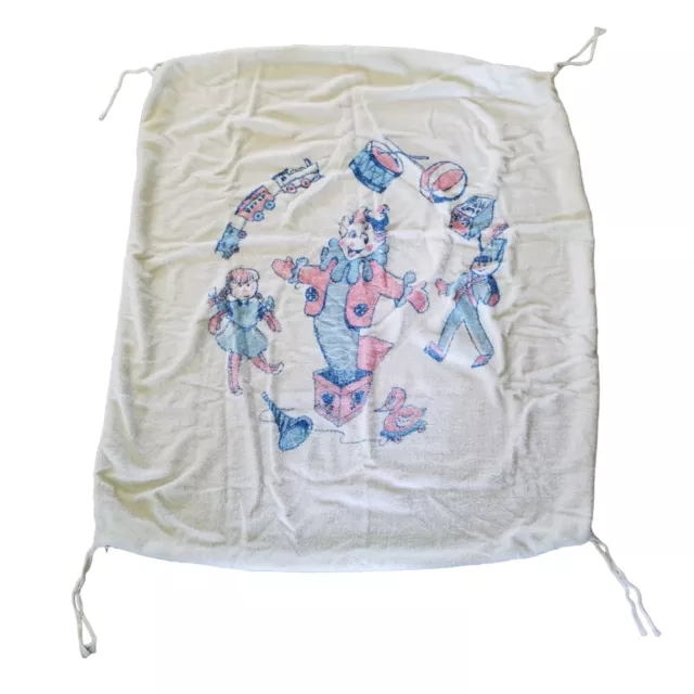 Cubierta vintage para cuna de bebé payaso toalla azul rosa década de 1950 payaso muñeca