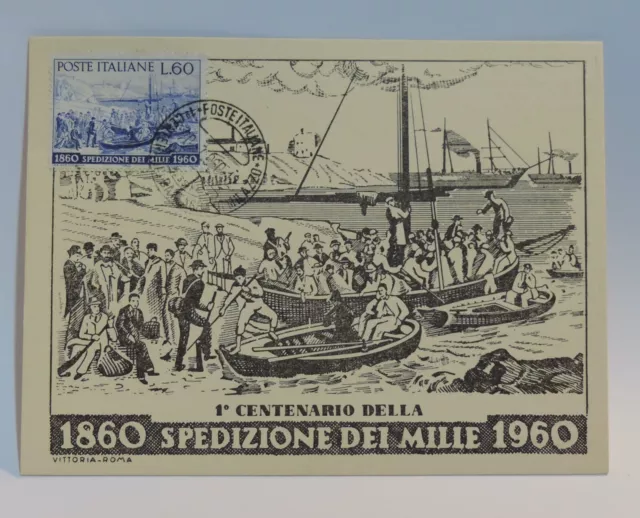 Cartolina Filatelica 1960 Posta italiana primo centenario spedizione dei Mille