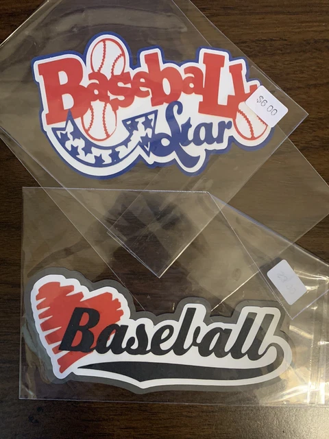 TÍTULO DE BÉISBOL Niño TÍTULO Papel Prefabricado Pieza Scrapbook Diecut Lote De 2 Hecho a Mano NUEVO