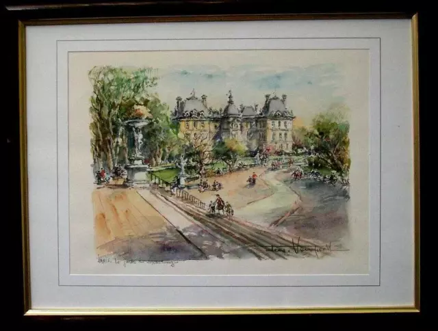 Superb Aquarelle Ancienne, Denis Verspecht Paris Jardin Du Luxembourg, Artprice