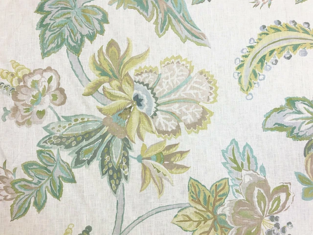 Lee Jofa Augustine Print Celadon Green Ivory Seafoam Taupe Floral Linen Fabric