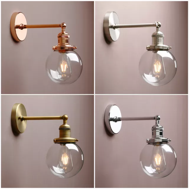 Retro Industrial Globe Clear Glass Wall Lamp Sconce Bathroom Kitchen Wall Light