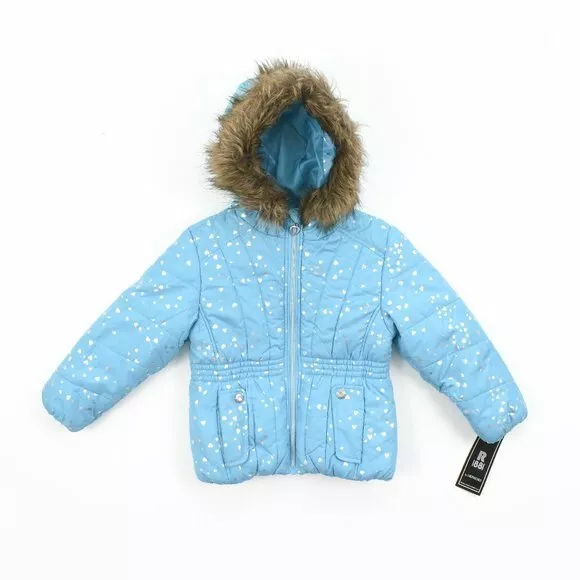 S Rothschild Hooded Jacket 2T Little Girls Heavy Weight Full Zip Faux Fur Blue