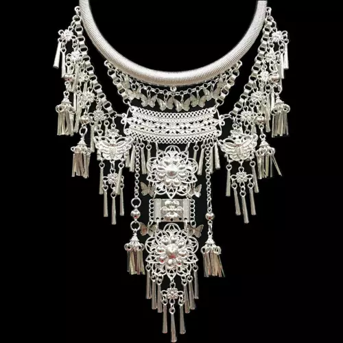 Necklaces Pendant Boho Ethnic Style Collar Miao Silver Tassels Collars Jewelry
