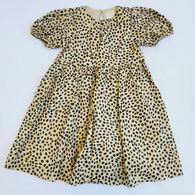 Crewcuts Girl's Metallic Gold Striped Cheetah Print Short-sleeve Dress - size 5