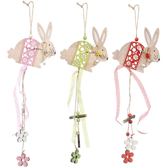 3 Pcs Easter Pendant Decorate House Ornaments Bunny Ornament Spring Wood Cutouts