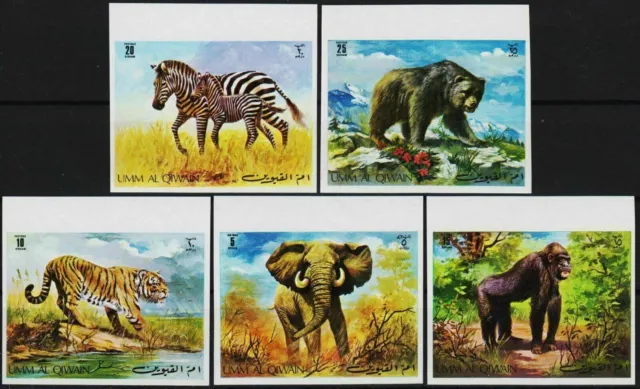 Umm Al Qiwain 1971 Wild Animals Elephant Tiger Cats Bear Zebra Monkey Imperf MNH