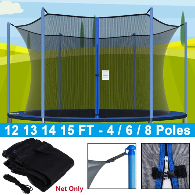 12 13 14 15ft Trampoline Safety Enclosure Net Replacement Round Netting 4-8 Pole