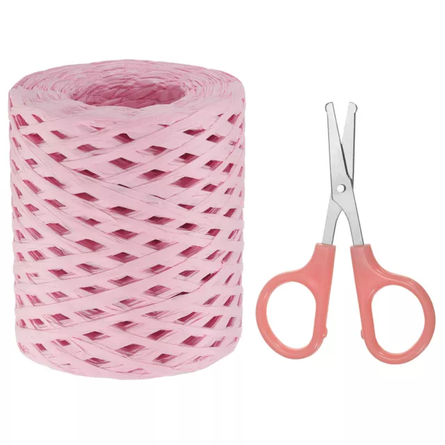 Cinta artesanal de papel Raffia, cinta natural con tijeras, rosa, 218 yardas