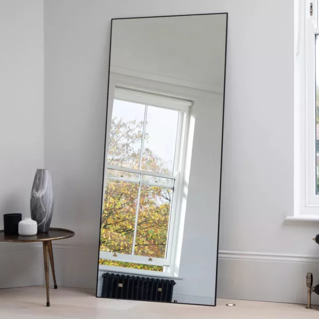 Frinton Large Black Sleek Metal Frame Modern Leaner Wall Floor Mirror 180 x 80cm