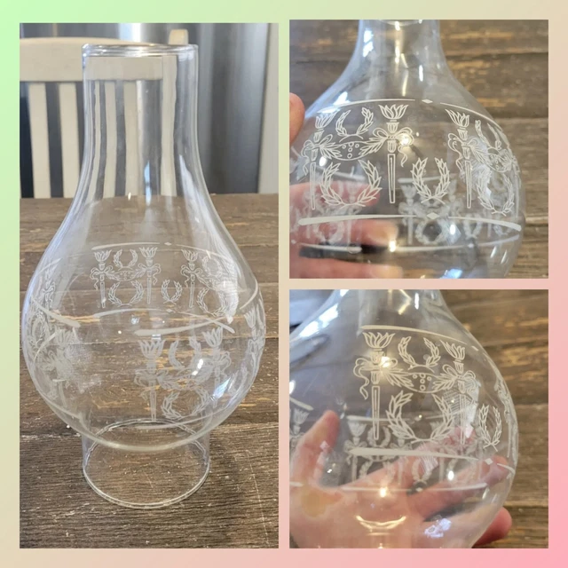 Vtg Clear Glass Greek olive Hurricane Oil Lamp Lantern Shade Sconce Chimney