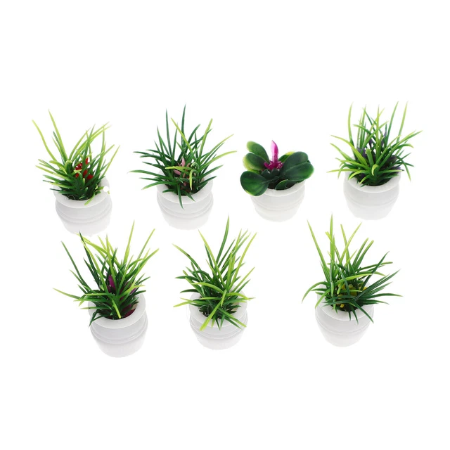 4 Piante Artificiali Con Vaso Bianco - Piante Finto Da Interno In Plastica, Decorazione Verde Per Ufficio, Soggiorno, Balcone E Bagno - Altezza 20cm