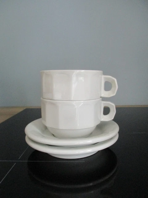 2 grandes tasses Soucoupes bistrot en porcelaine blanche, Pillivuyt vintage N°1
