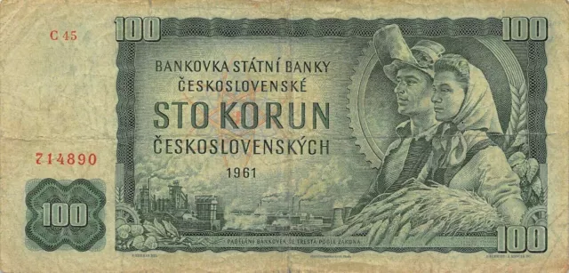 Czechoslovakia   100  Korun  1961  P 91a  Series  C 45  Circulated Banknote EMX