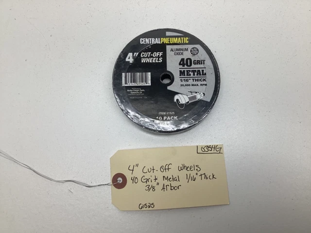 Central Pneumatic 4 in 40 Grit Metal Cut-off Wheel 3/8” Arbor