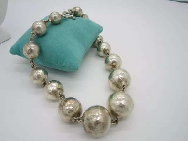 Estate Gorgeous PAT AREIAS Sterling Silver 30 MM Round Hammered Bead Necklace