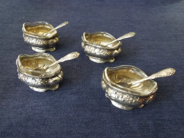 4 salerons en argent massif Art Nouveau muguet Gabert solid silver salt cellars