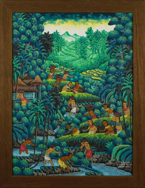 Balinese Traditional Landscape Painting, Signed by Nyoman Mawa- Ubud