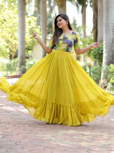 Women Indian Anarkali Kurta Kurti Bollywood Style Gown Wedding Party Wear Gown
