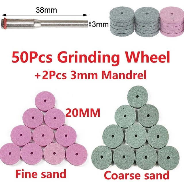 50Pcs Grinding Wheel Buffing Polishing Wheel +2Pcs 3mm Mandrel for Rotary Tool