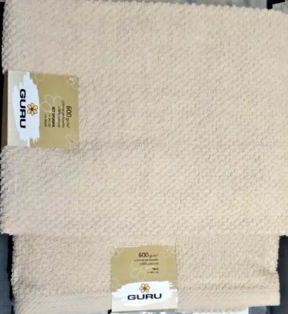 Set 3 asciugamani GURU spugna 100% cotone 600gr/m TELO VISO OSPITE colore beige