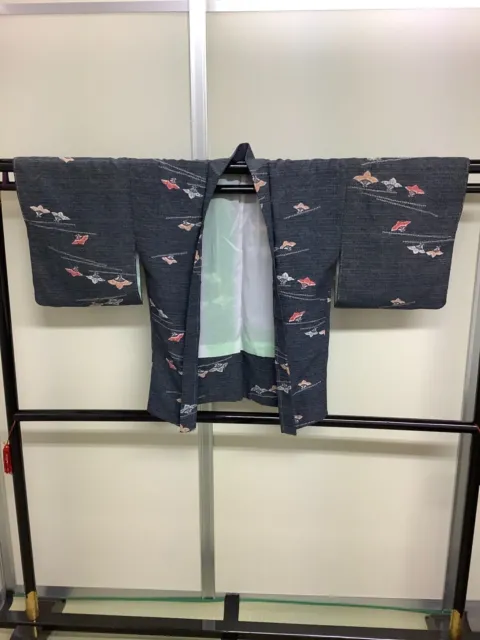 Giacca Kimono Haori vintage giapponese in pura seta fiore grigio Altezza...