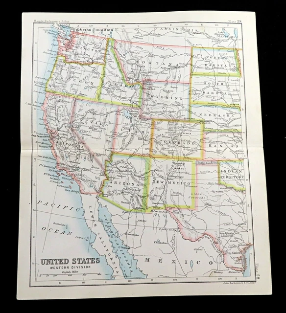 Map Of West Coast Vereinigte Staaten Von America California Nevada Oregon Antik